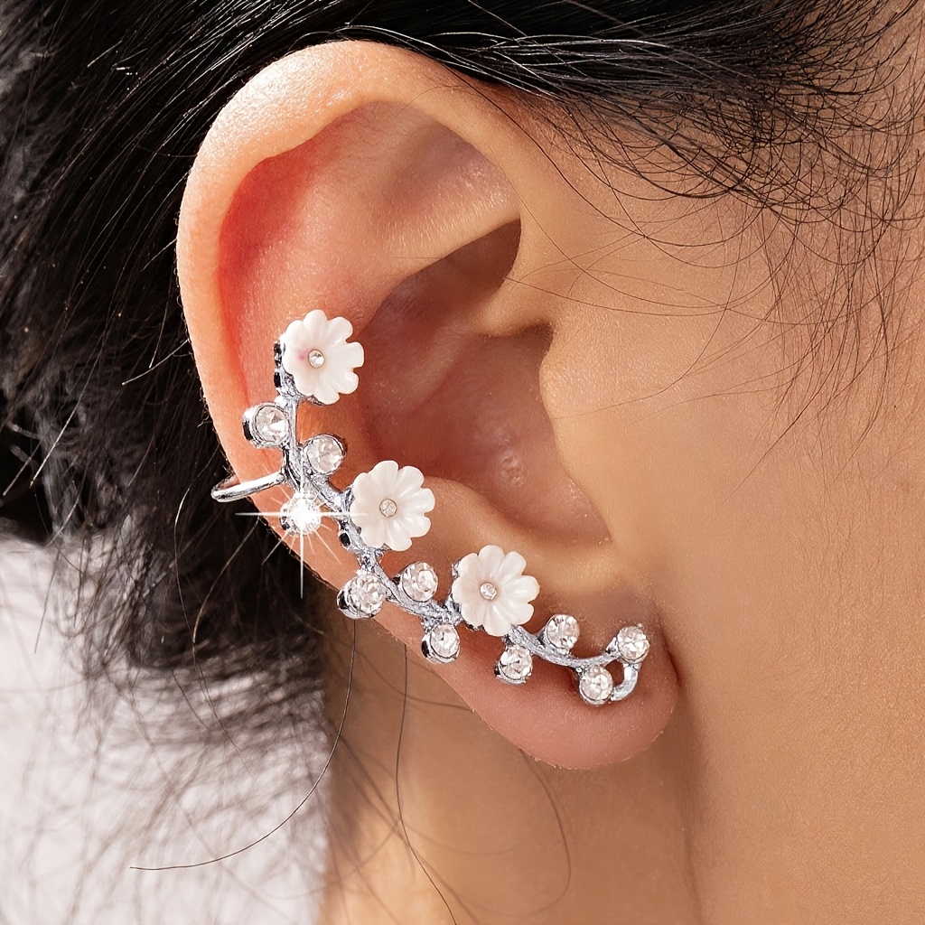 Sweet Elegant Rhinestone Resin Flower Earrings